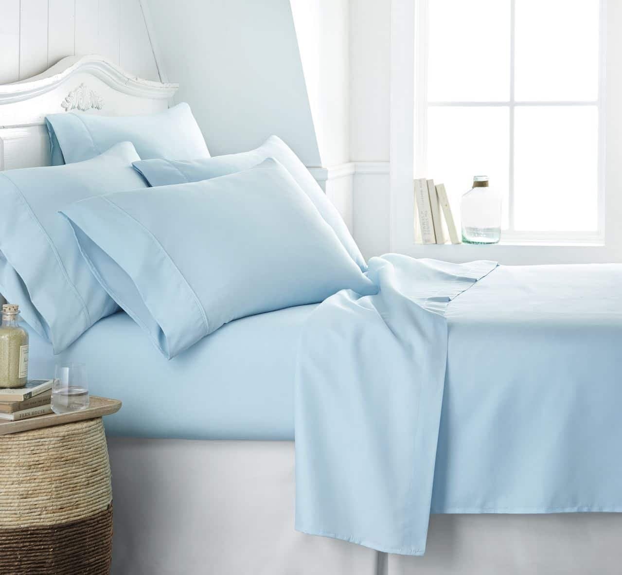 6 Piece Aqua Linen Market Bed Sheet Set for Twin Size