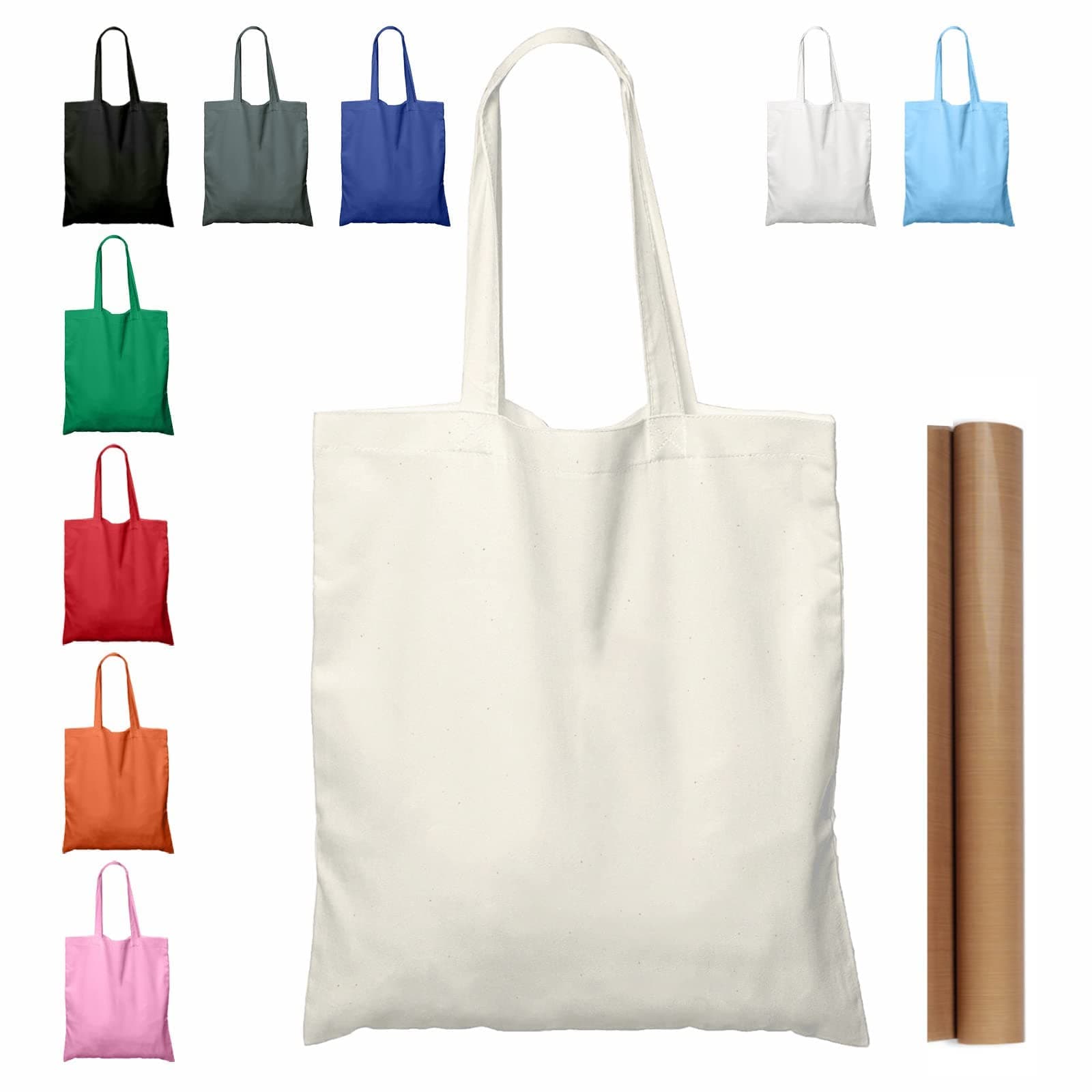 5-Pack 15x16" Natural Cotton Tote Bags, Lightweight & Bulk PTFE Sheet Included