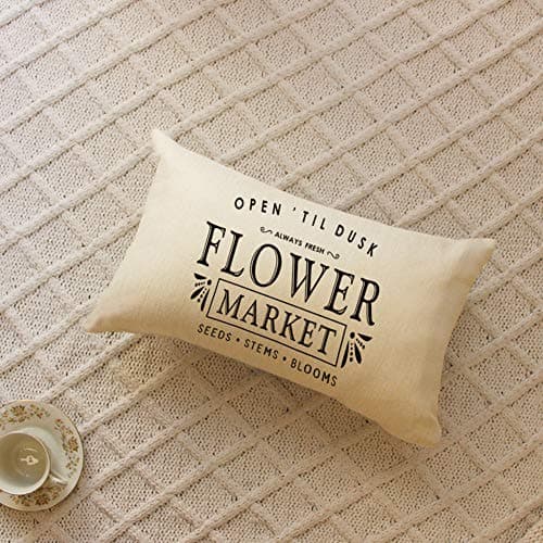 Farmhouse Flower Market Quotes Decorative Cotton Linen Pillow Covers