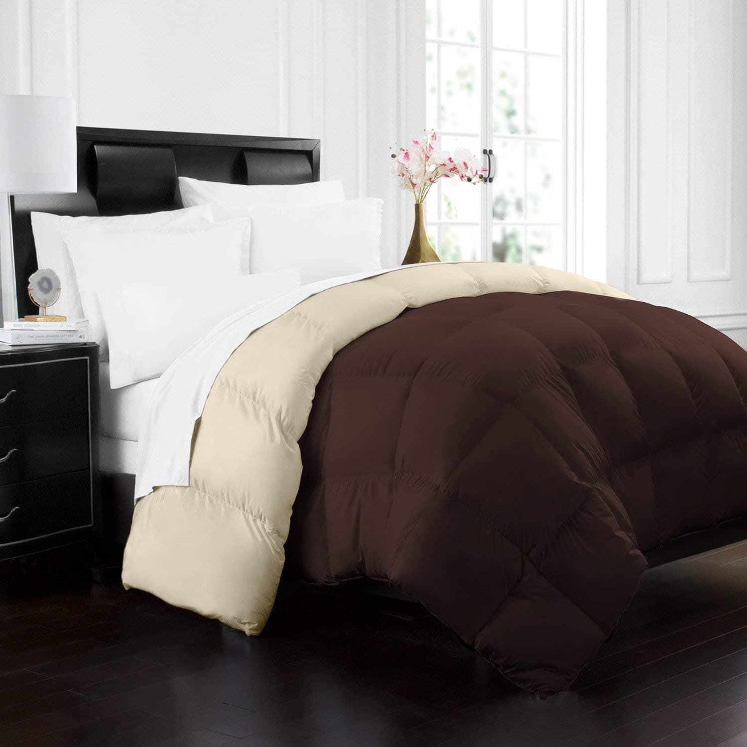 Luxury Goose Down Alternative Reversible Comforter - Twin/Twin XL - Brown/Cream