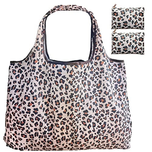 Foldable Reusable Grocery Bags with Long Handles and Fold-Up Pouch