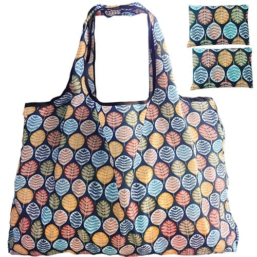 Foldable Reusable Grocery Bags with Long Handles and Fold-Up Pouch