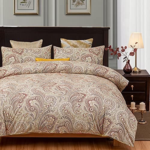 VM VOGUEMARKET Gold Green Flower Percale cotton Duvet Cover with Zipper Closure
