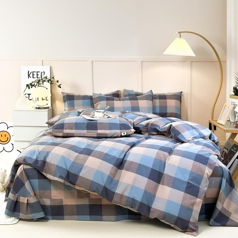 VM VOUGEMARKET Queen Blue Striped Duvet Cover & Pillowcases Set