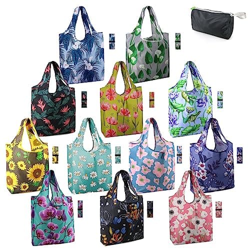 BeeGreen Foldable 50LBS Extra Large Reusable Grocery & Shopping Bags (10 Pack, Colorful)