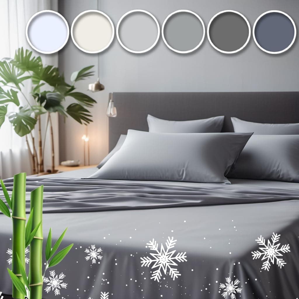 Cooling Bamboo Viscose Queen Sheet Set - Gray - Moisture Wicking & Ultra Soft