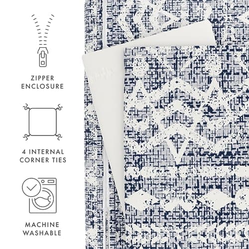 King Size Linen Duvet Cover Set - Navy Blue Color with 2 Pillow Shams