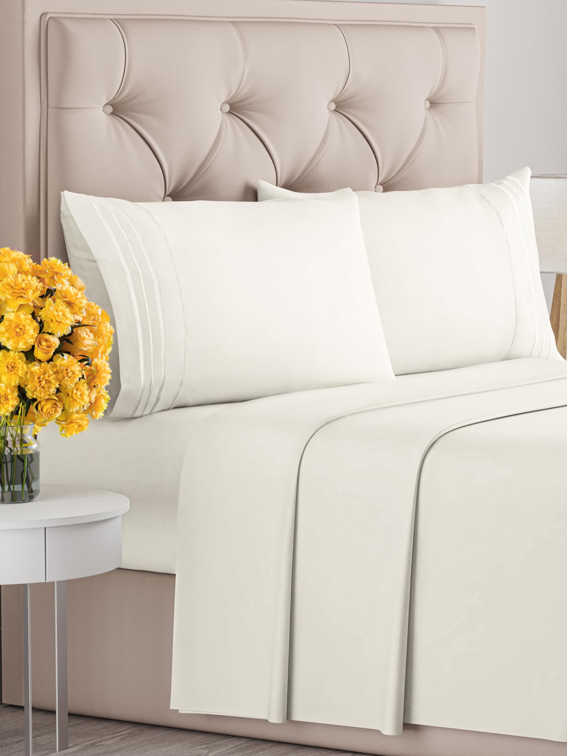 Hotel Luxury King Size Ivory Bed Sheet Set