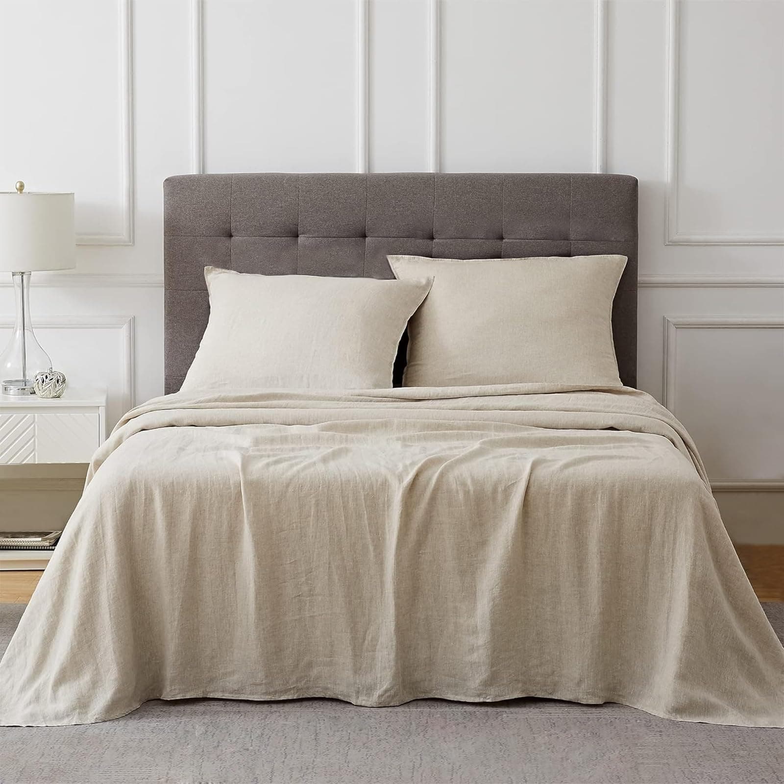 Breathable Cotton Linen King Bed Sheets, 4 Piece Set