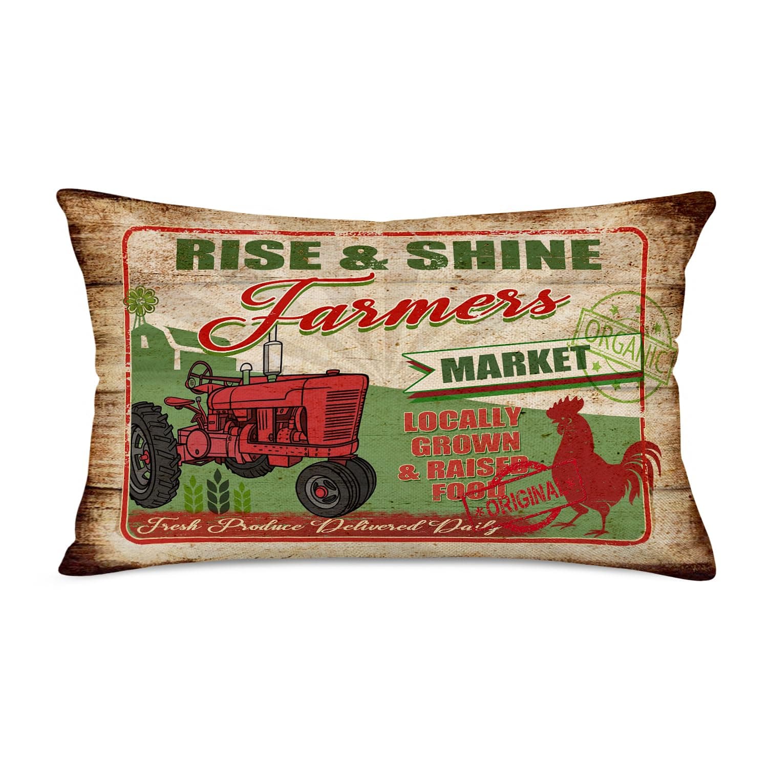 Retro Red Tractor Throw Pillow Covers, 12x20 Inches, Farmhouse Decor