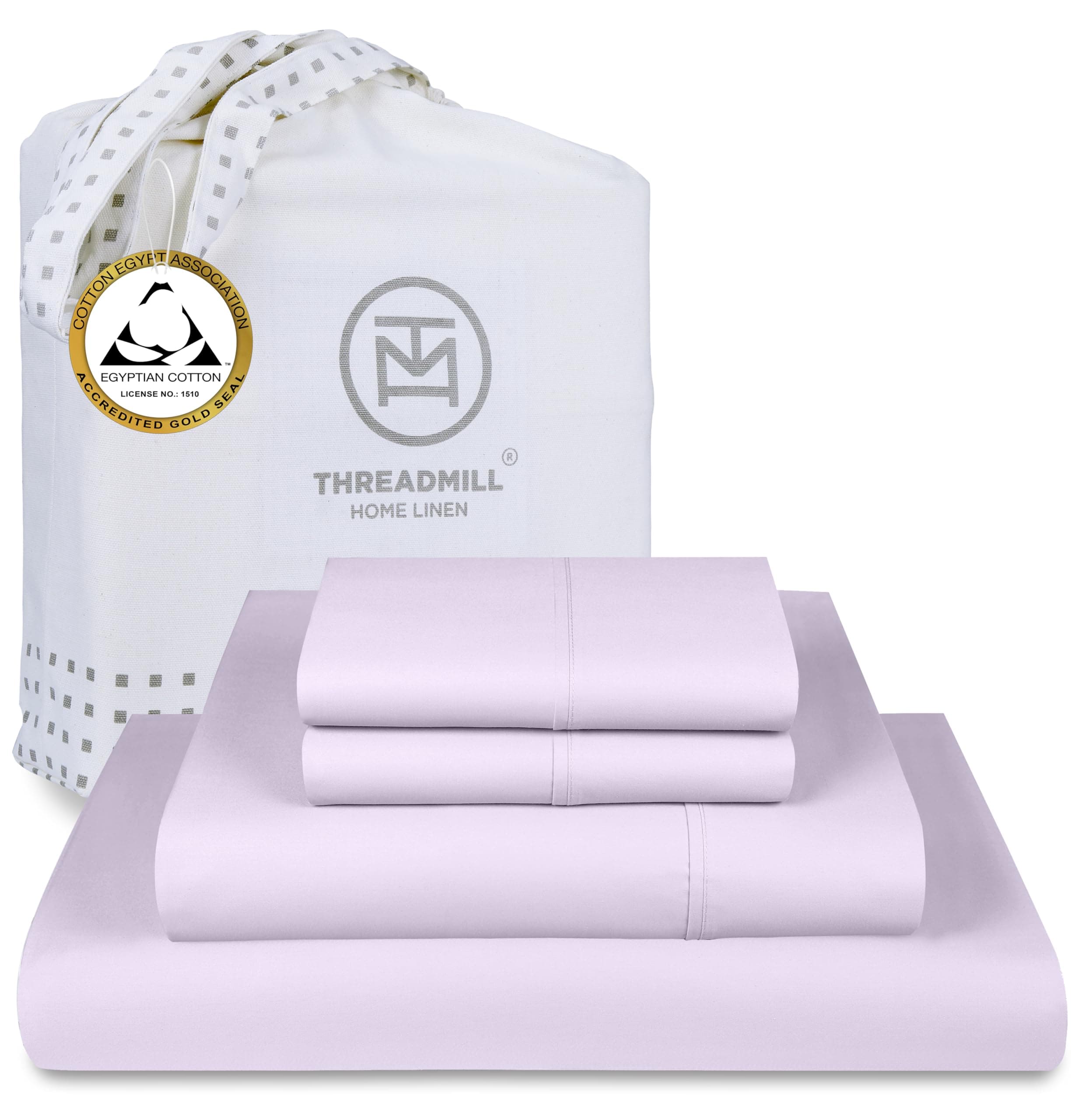 100% Certified Egyptian Cotton Full Size Sheet Set | Lilac | 16" Deep Pocket