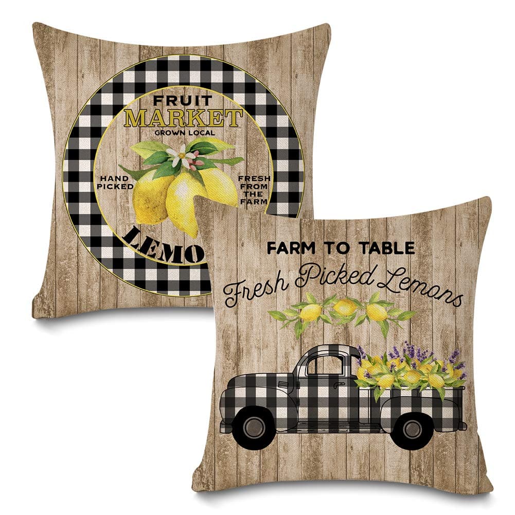 Fresh Lemon Buffalo Check Farmhouse Pillow Covers - Set of 2