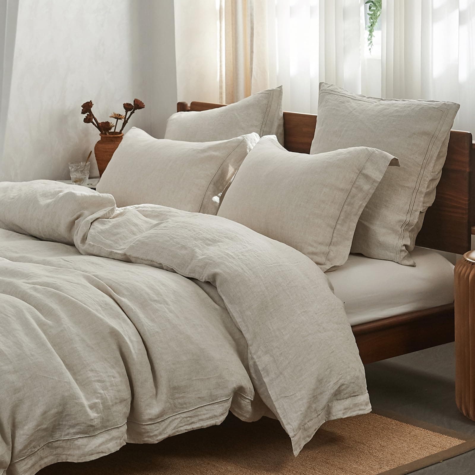 Simple&Opulence Queen Size Natural Linen Duvet & Pillow Shams Set