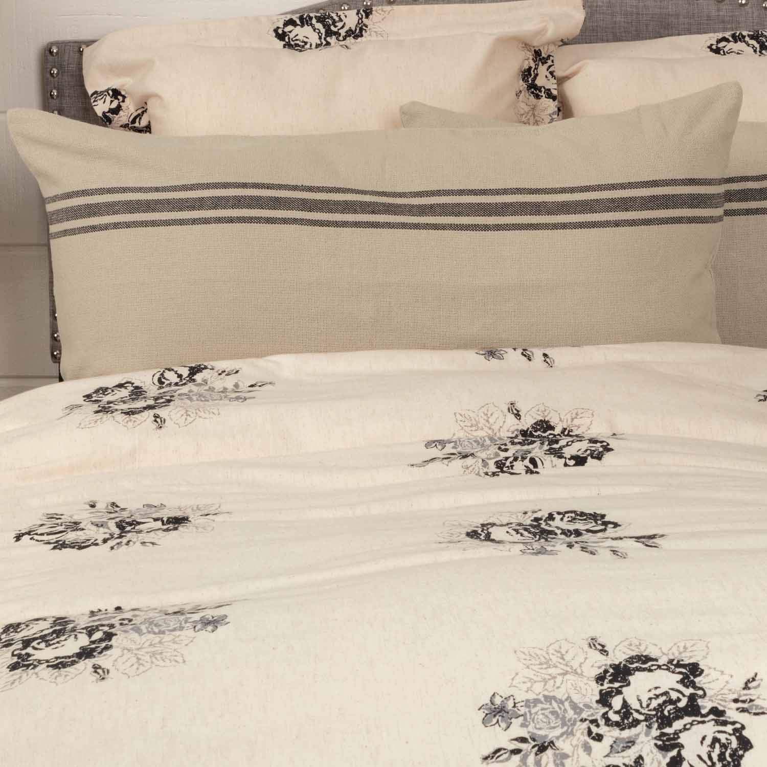 Mill House Beige & Black King Size Stripe Sham, Farmhouse Primitive Grain Sack Woven