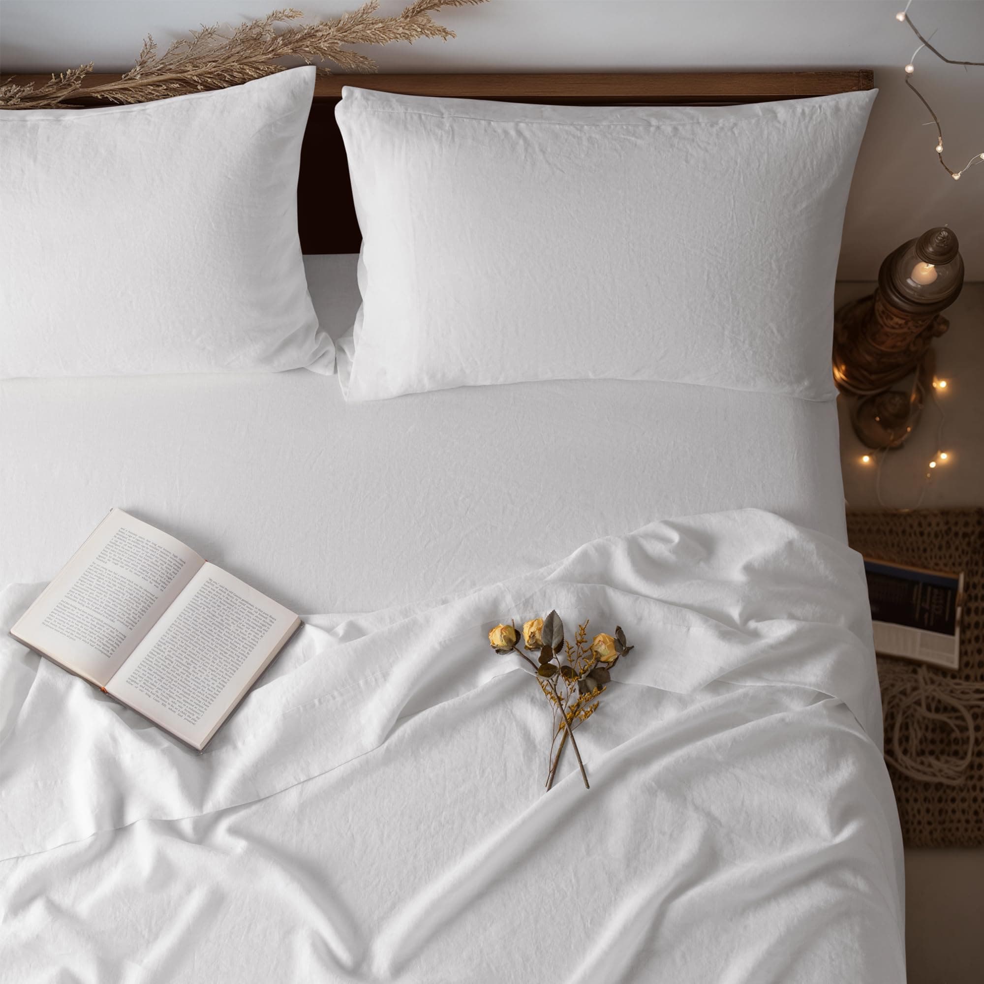 100% Linen King Size Bed Sheet Set - Solid White Color