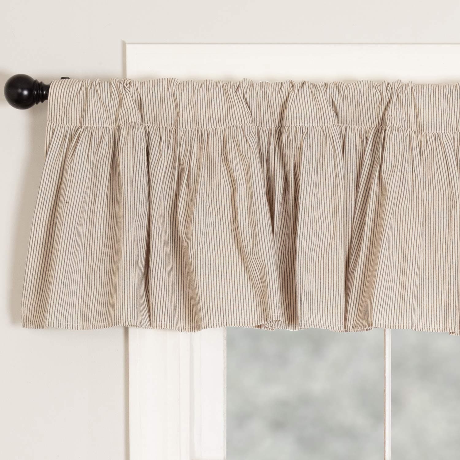 Piper Classics Sara's Black & Cream Ticking Ruffle Valance Curtain