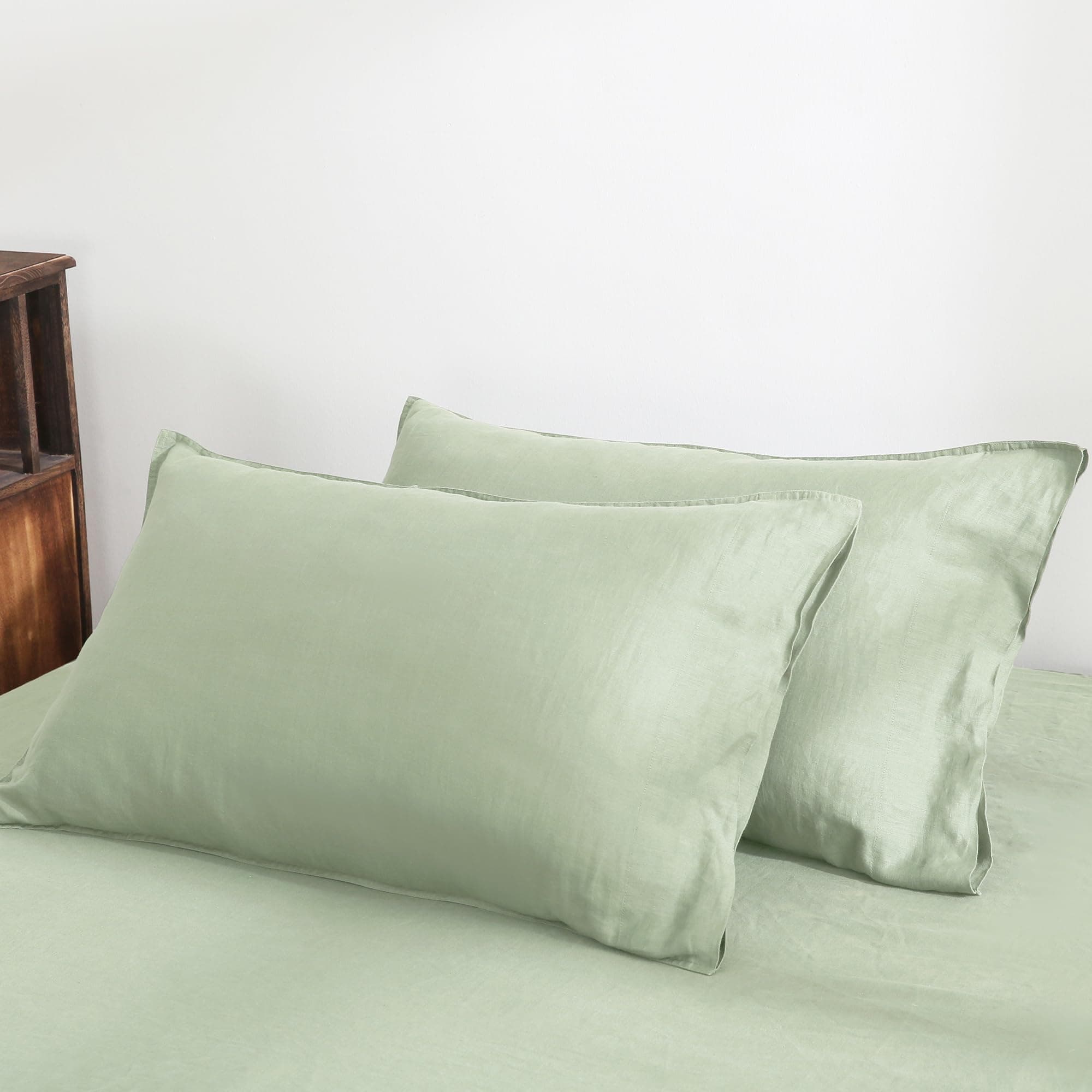 Set of 2 Sage Linen Pillow Cases - 20x26 Inch Standard Size