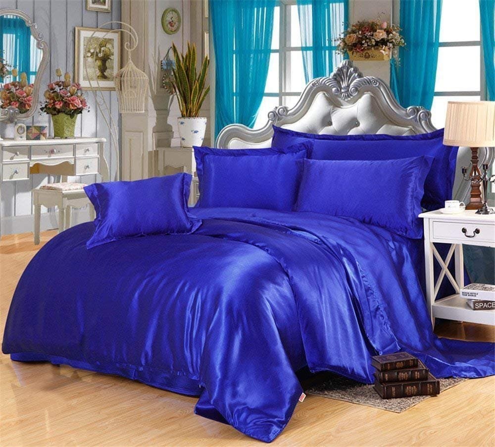 Royal Blue Satin 4PC Queen Sheet Set (21 Inch)