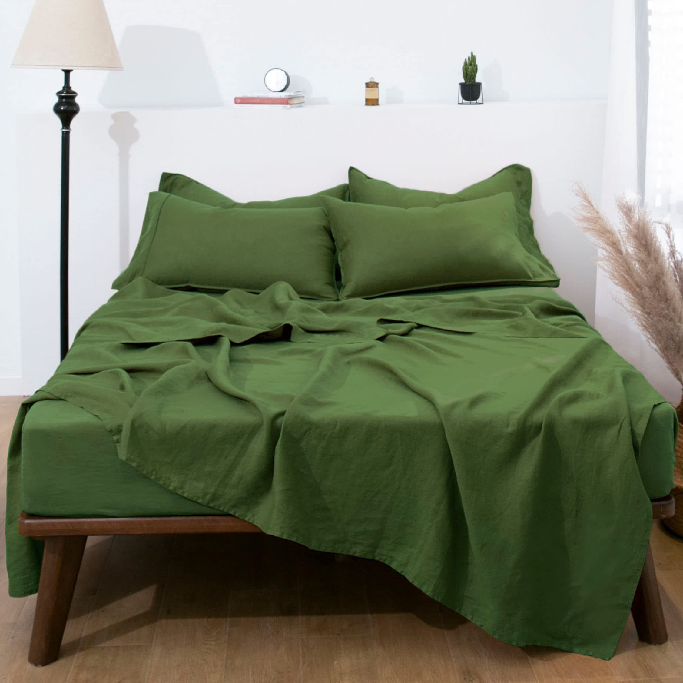 Forest Green Linen 4-Pc Sheet Set with Deep Pocket(Full)
