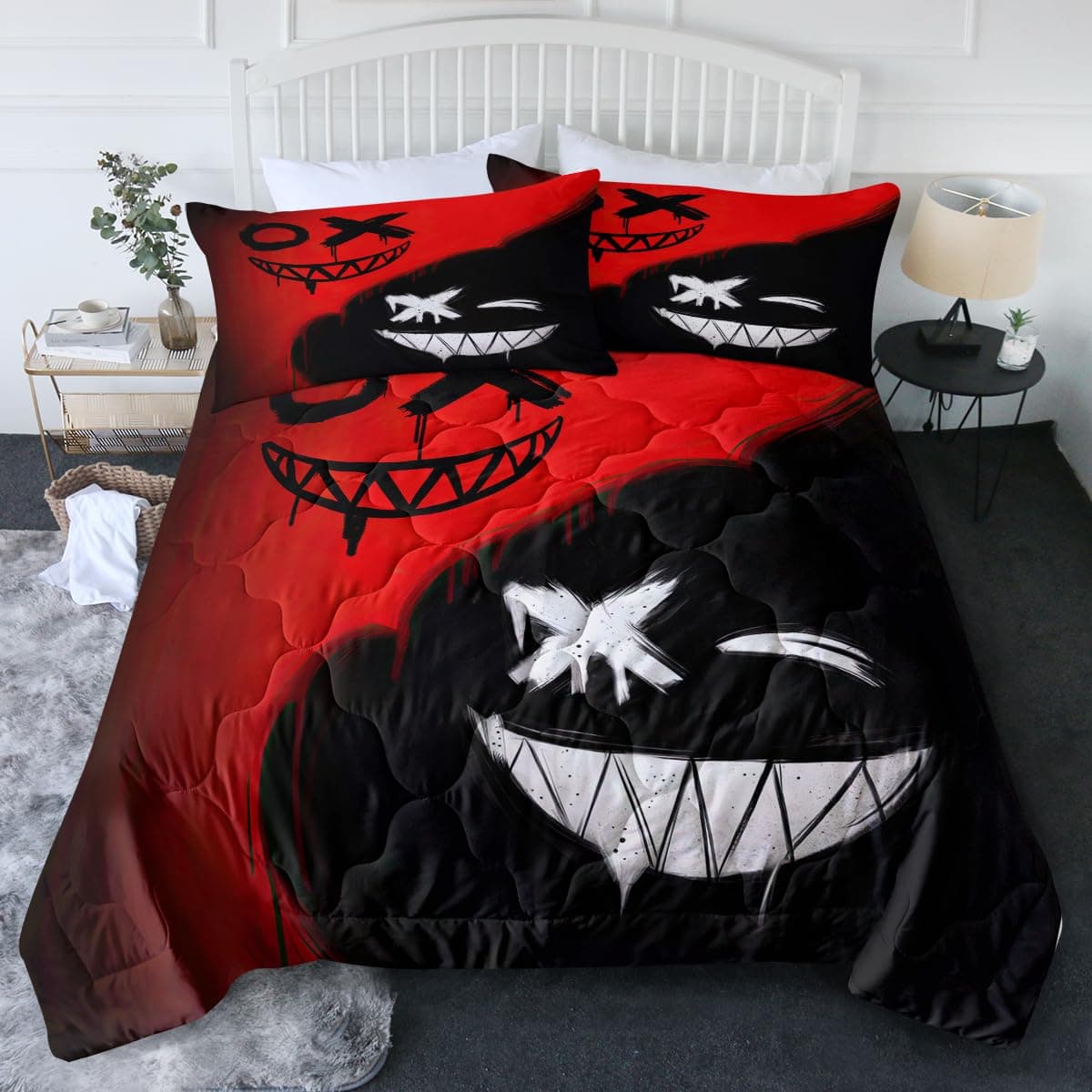 BlessLiving Black Red Mouth Comforter Set Queen Size for Boys & Girls