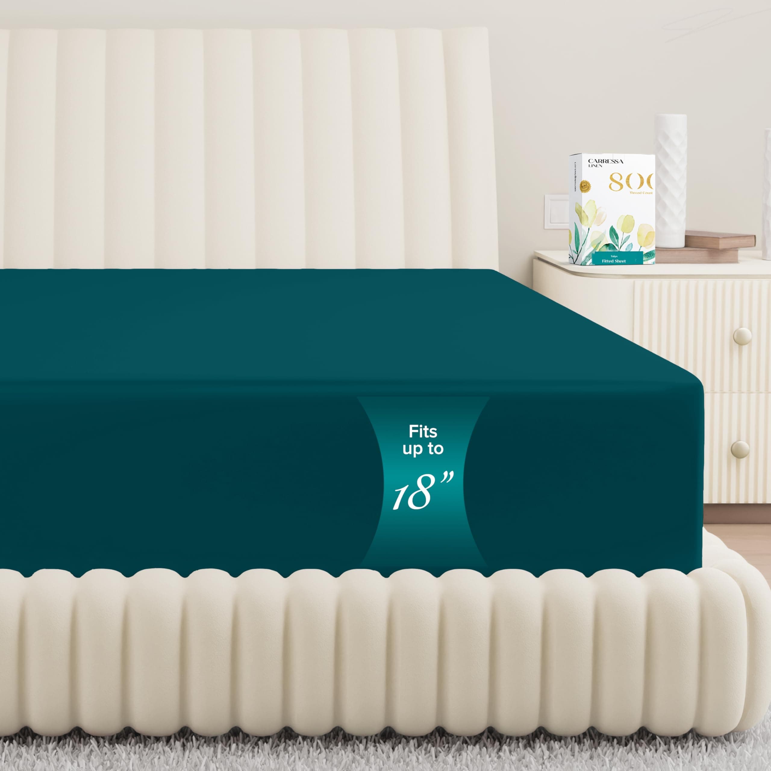 Carressa Linen Egyptian Cotton Queen Fitted Sheet, 800TC, Deep Pocket, Teal