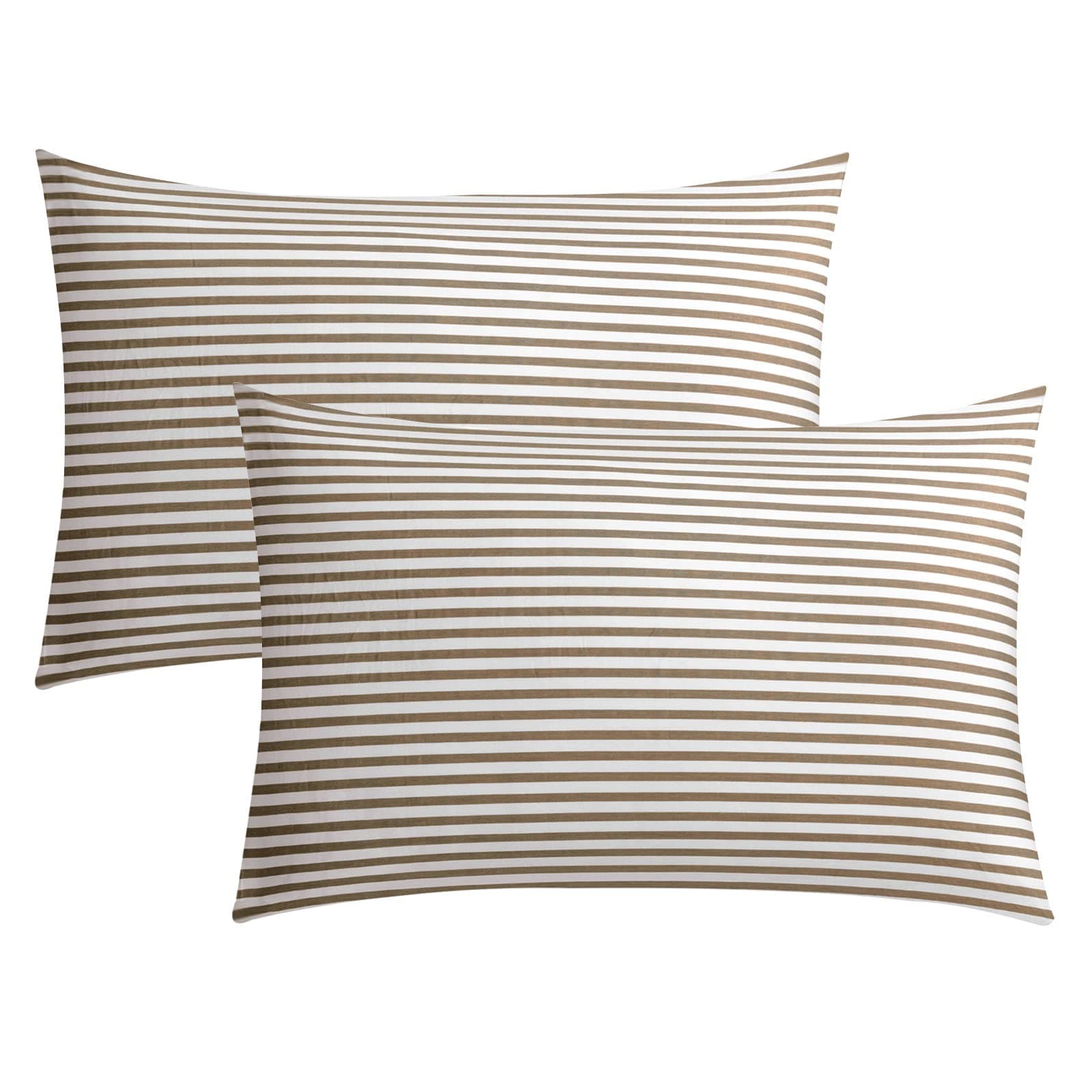 JELLYMONI 100% Natural Cotton Queen Pillowcases, 2 Pack White & Khaki Stripes