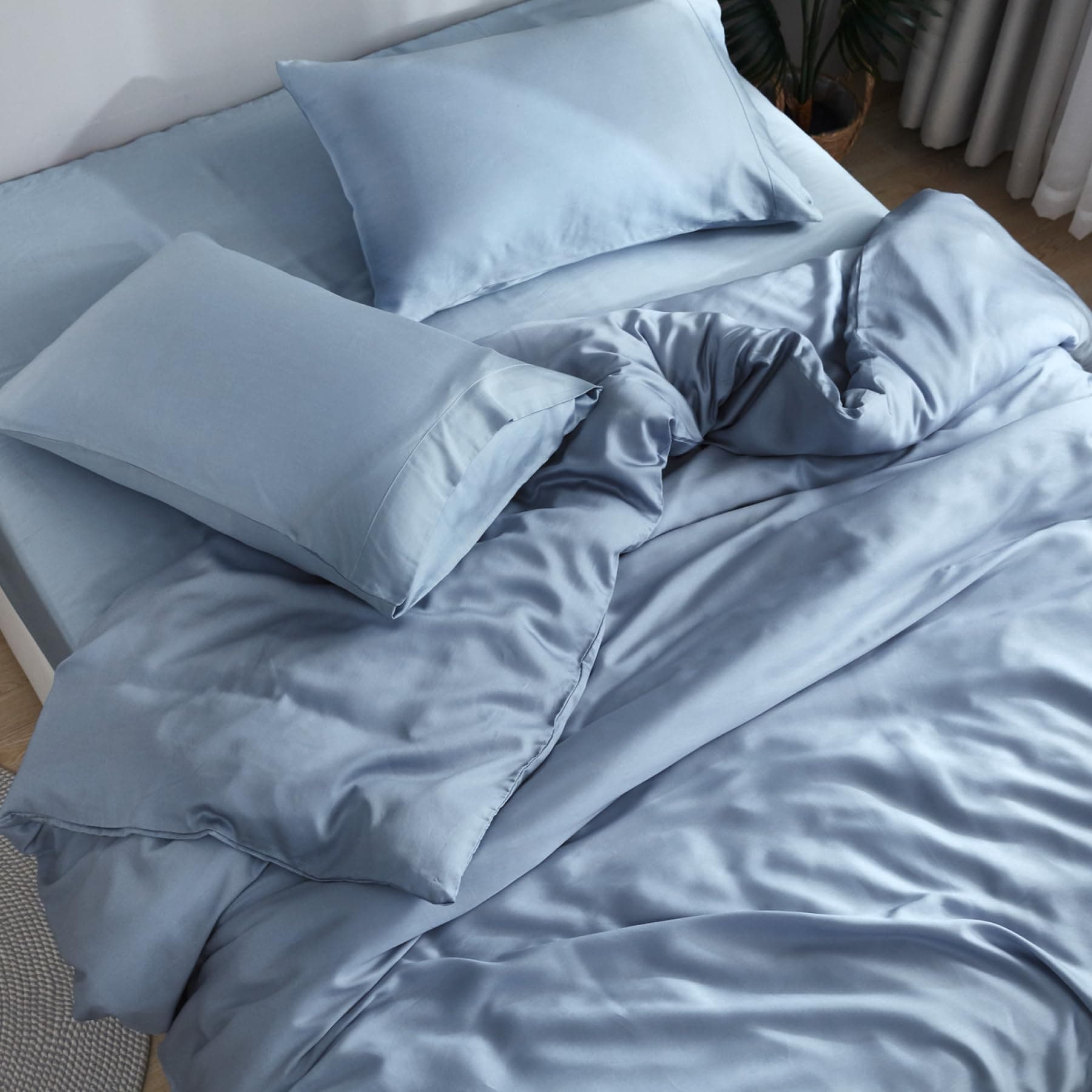 Bamboo Viscose DOZ Sheet Set, 100% Organic, Buttery Soft, Cooling, High GSM, Deep Pockets (Queen, Sky)