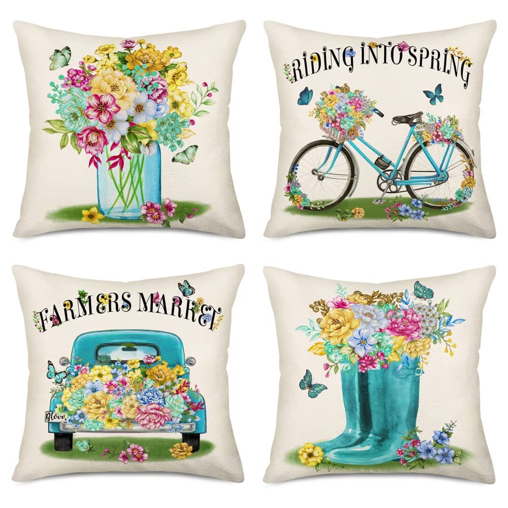 Fukeen Farmers Market Blue 18x18 Inch Spring Flower Pillow Covers