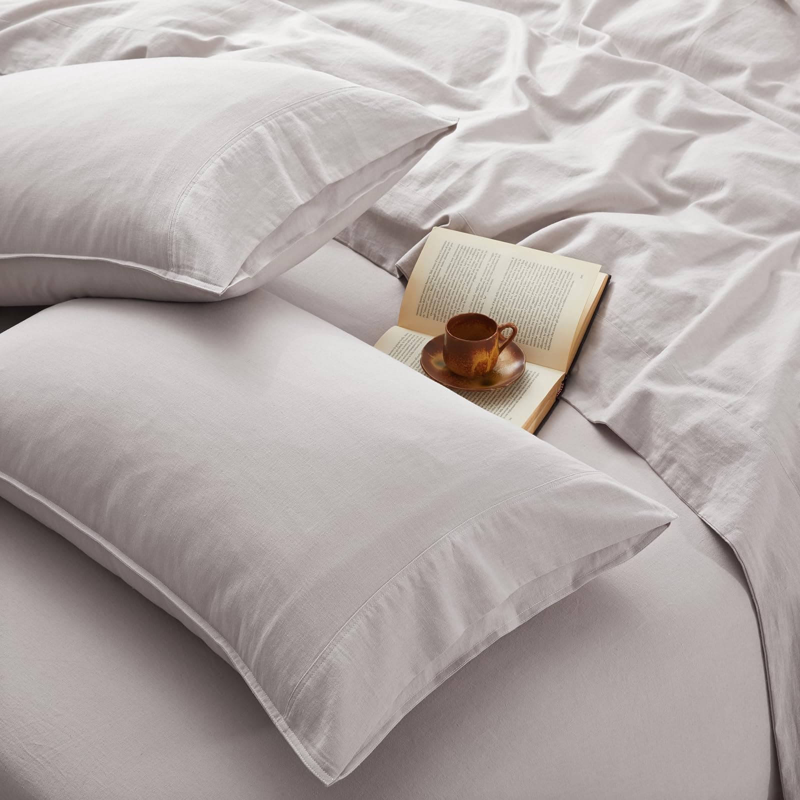 100% French Linen from Normandy, 4Pcs Organic Linen Sheets Full Size, 16 Inch Deep Pocket
