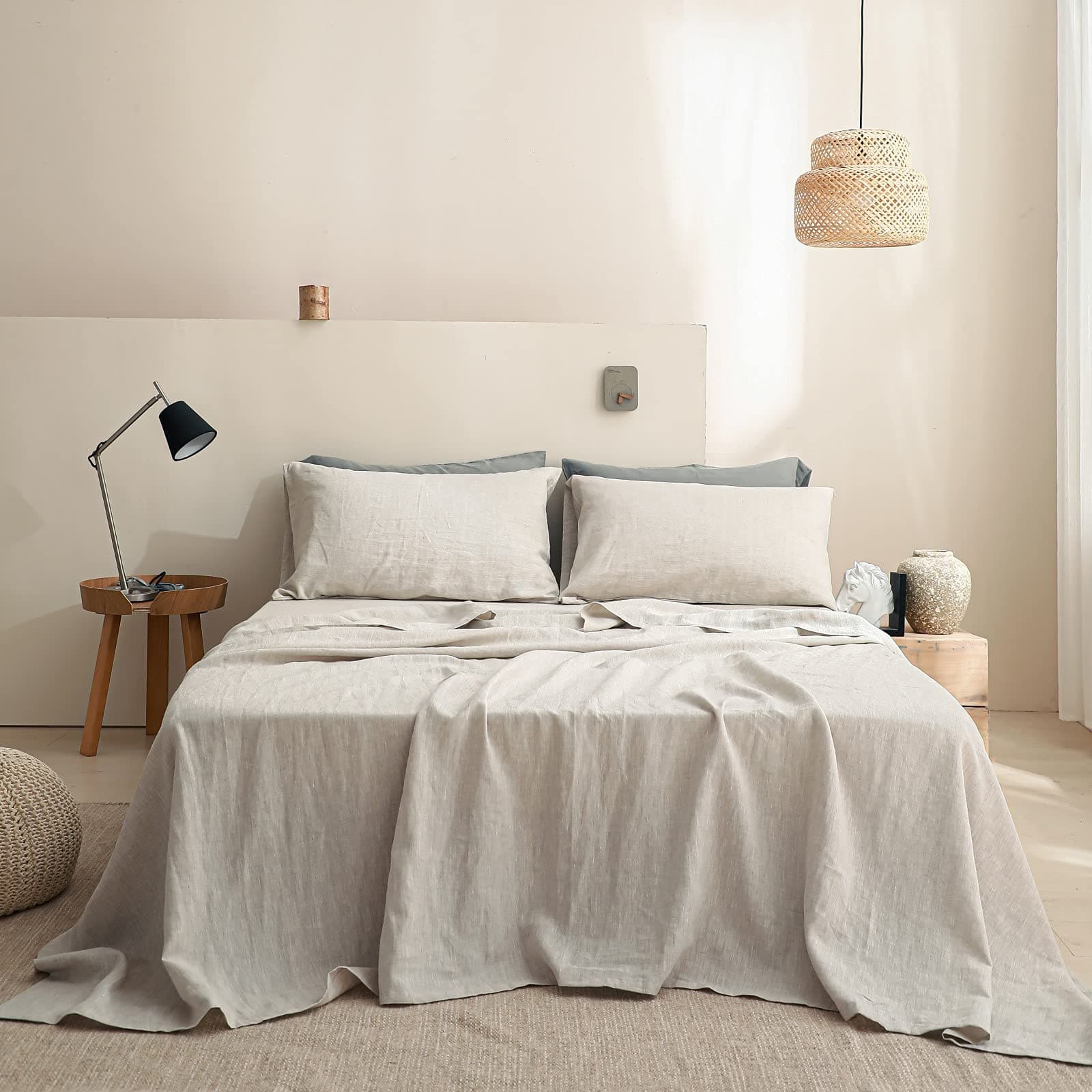 Simple&Opulence 100% Linen 4pcs Deep Pocket Sheet Set - California King