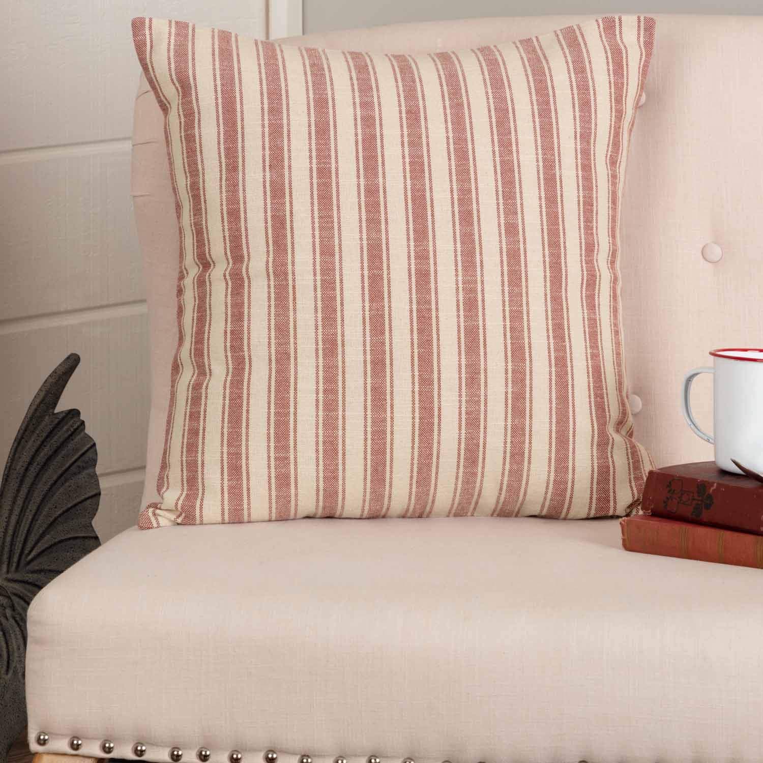 Piper Classics Red Ticking Stripe Throw Pillow Cover, 20x20, Farmhouse Décor