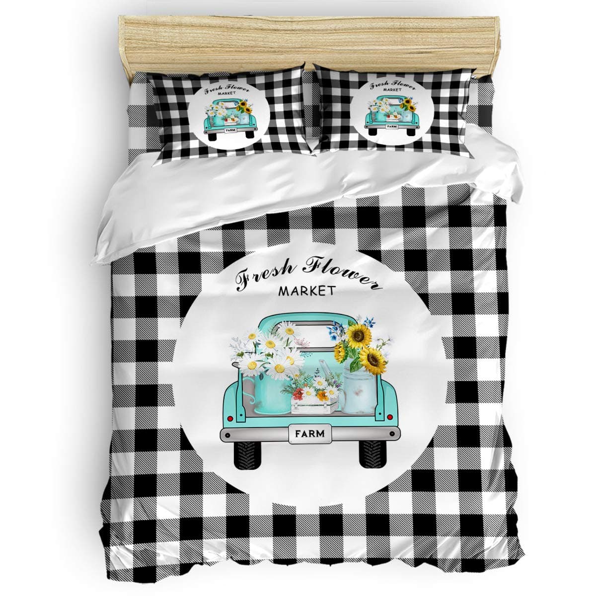 Flower Market Retro Truck Daisies Full Duvet Cover Set