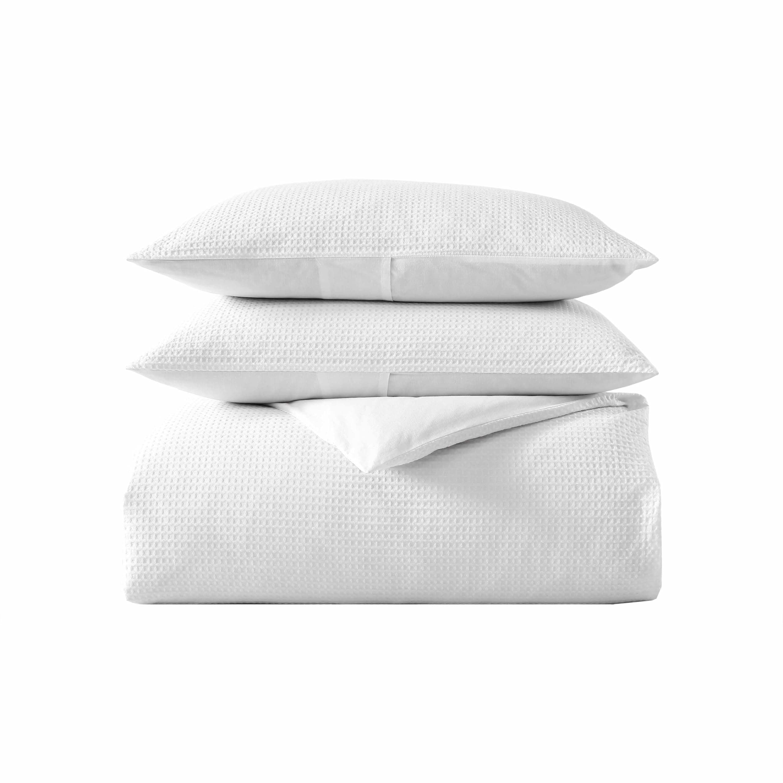 Vera Wang King Duvet Cover & Shams, White Waffle Pique Bedding