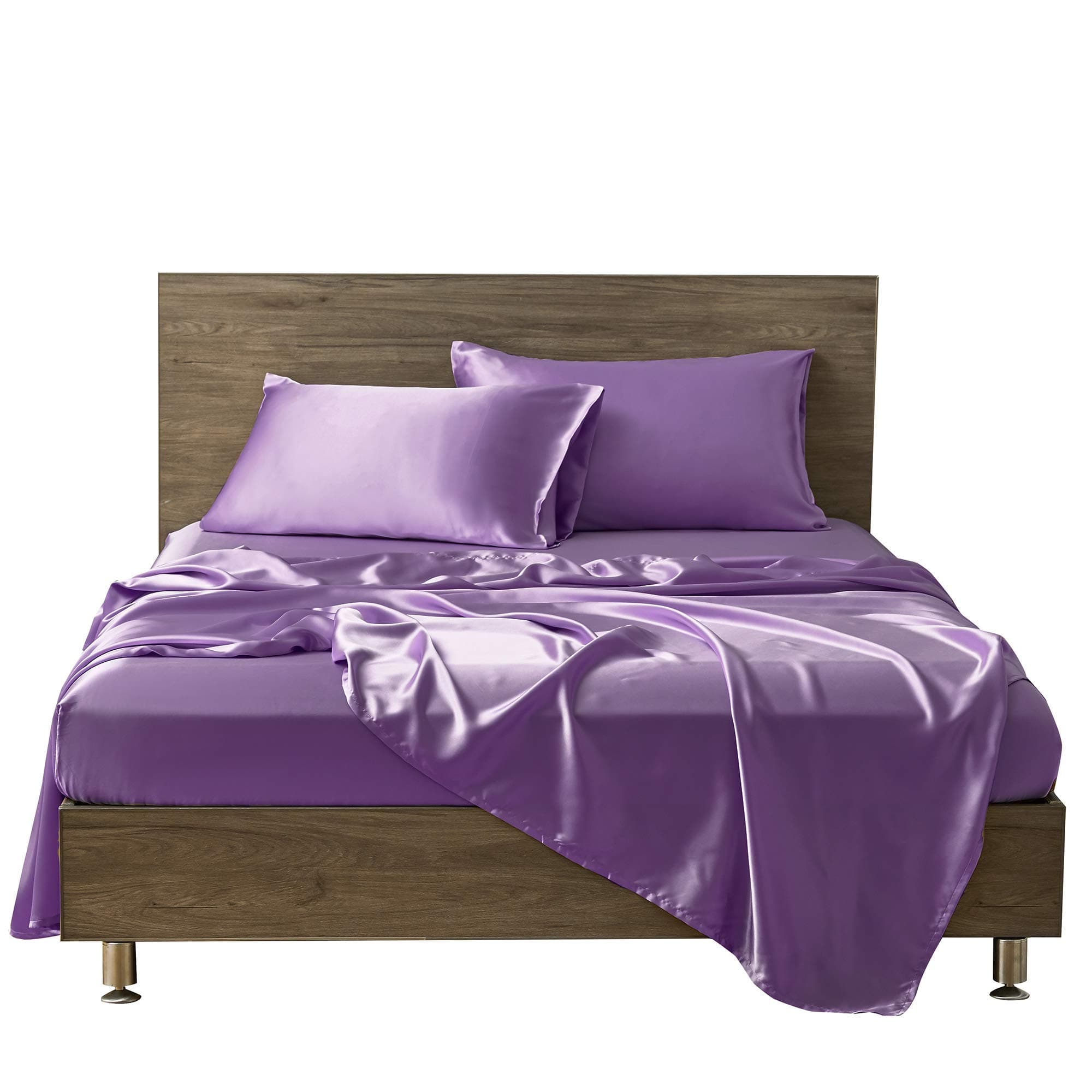 Hotel Quality Lilac Silk Satin Sheet Set | Cal King | Fitted & Flat Sheets | Pillowcases | Silky Soft