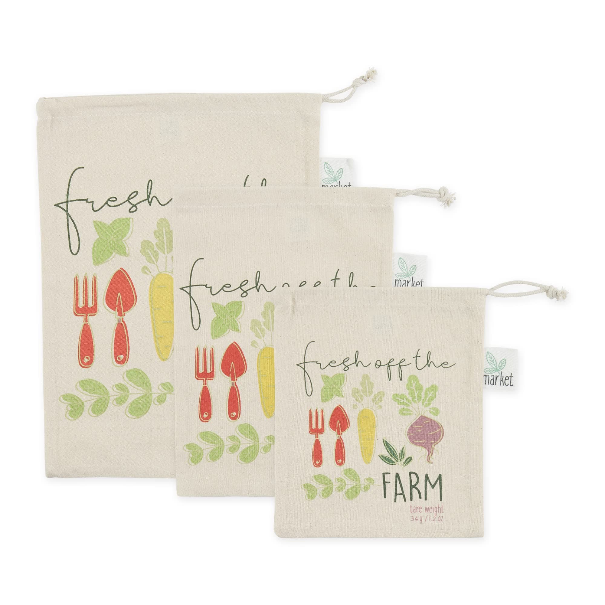 DII Farmer's Market Fresh Veggie Print 3-PieceReusable Kitchen Produce Bag Set