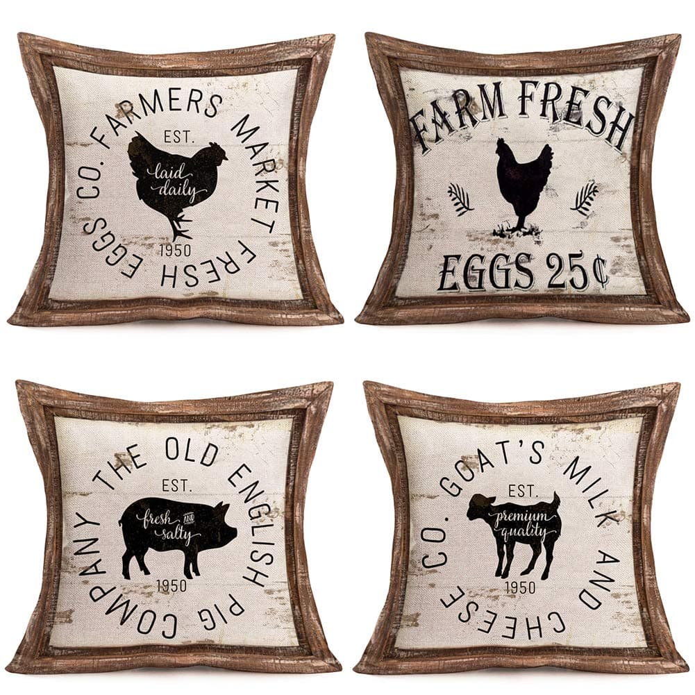 Set of 4 Vintage Animal Pillow Covers - Farmhouse Decor