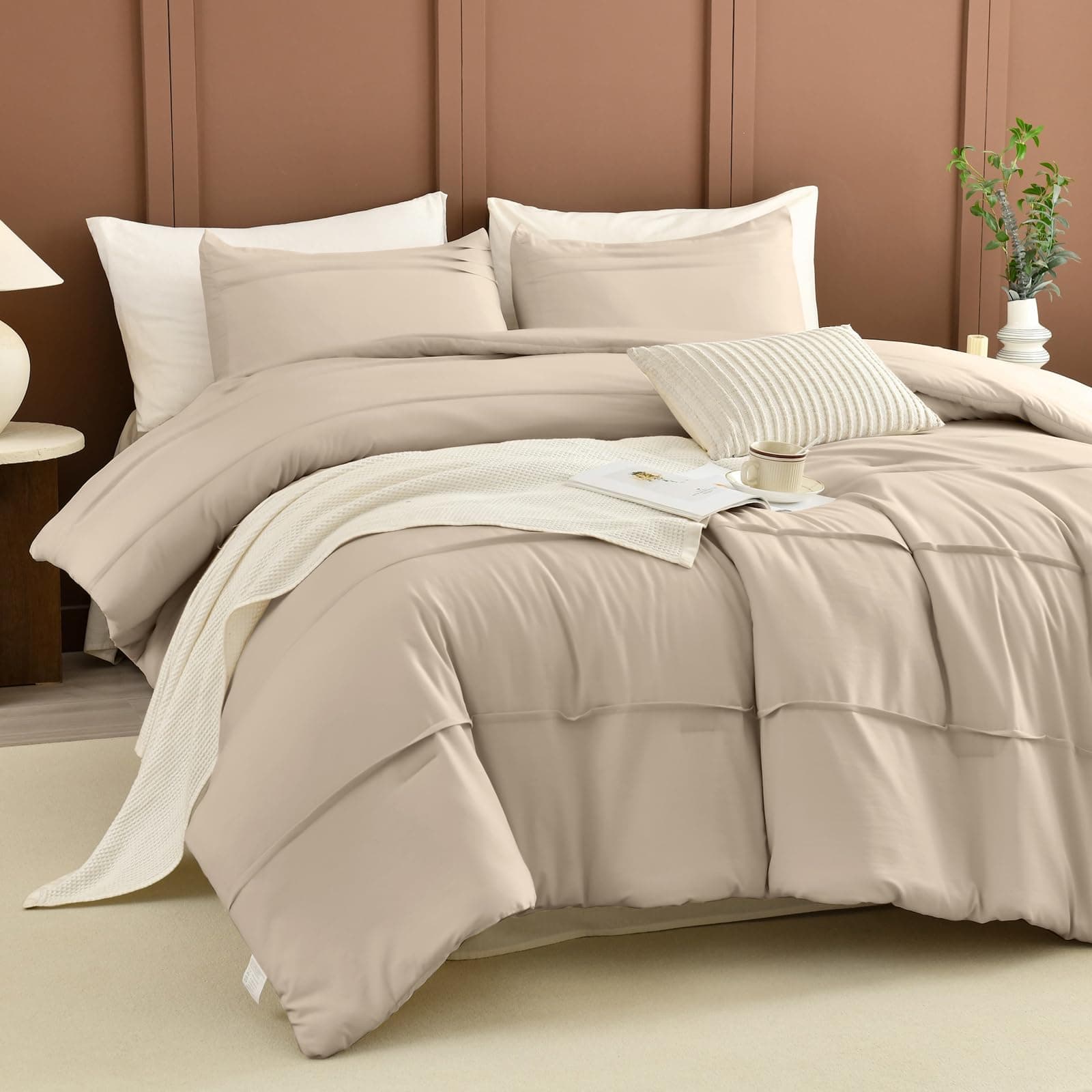 Queen Comforter Set, Pinch Pleat Linen Like Textile, Ultra Soft