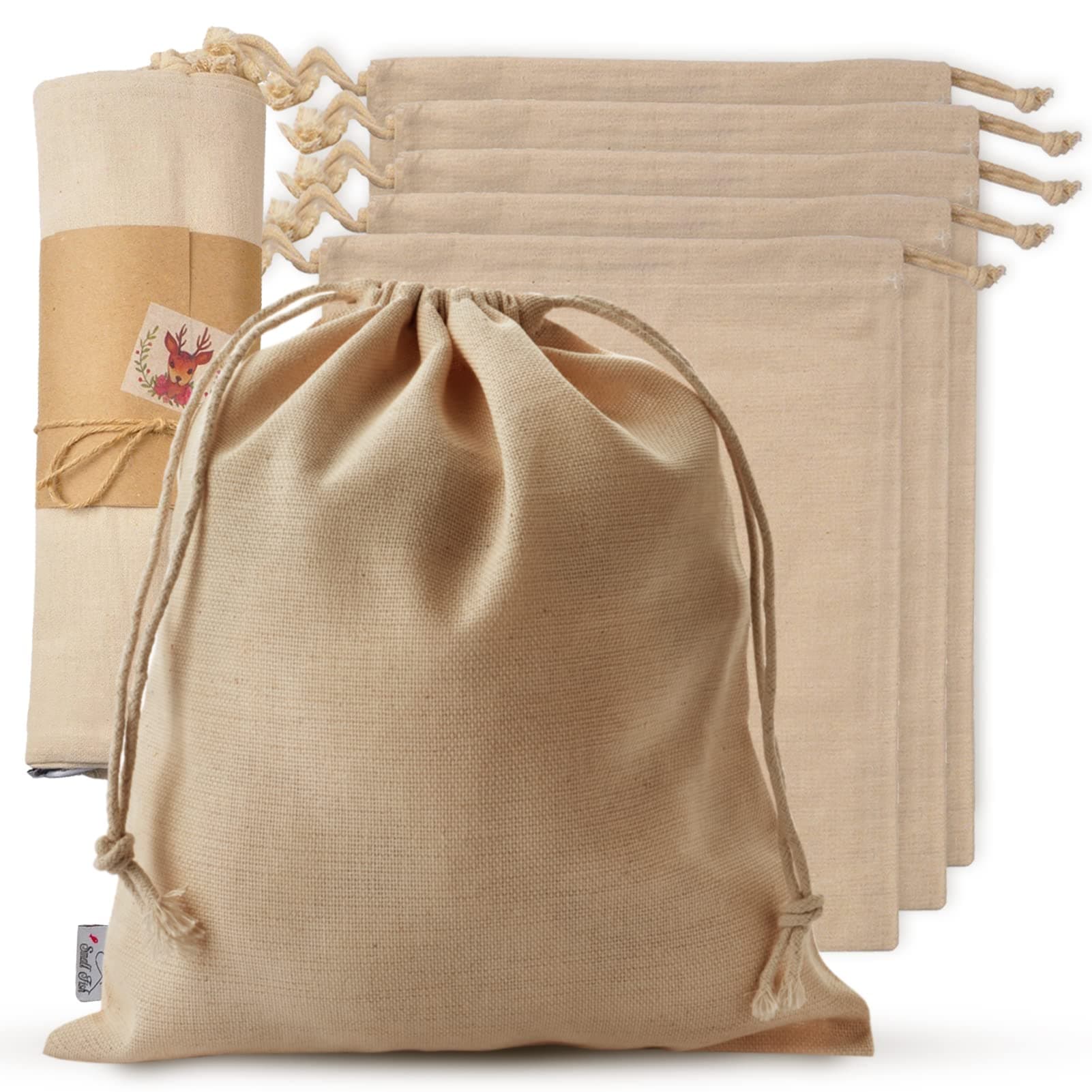 5 Pcs Large Organic Cotton Produce Bags for Organizing, Shopping, Storage, Grocery, Dust Cover, and Gift