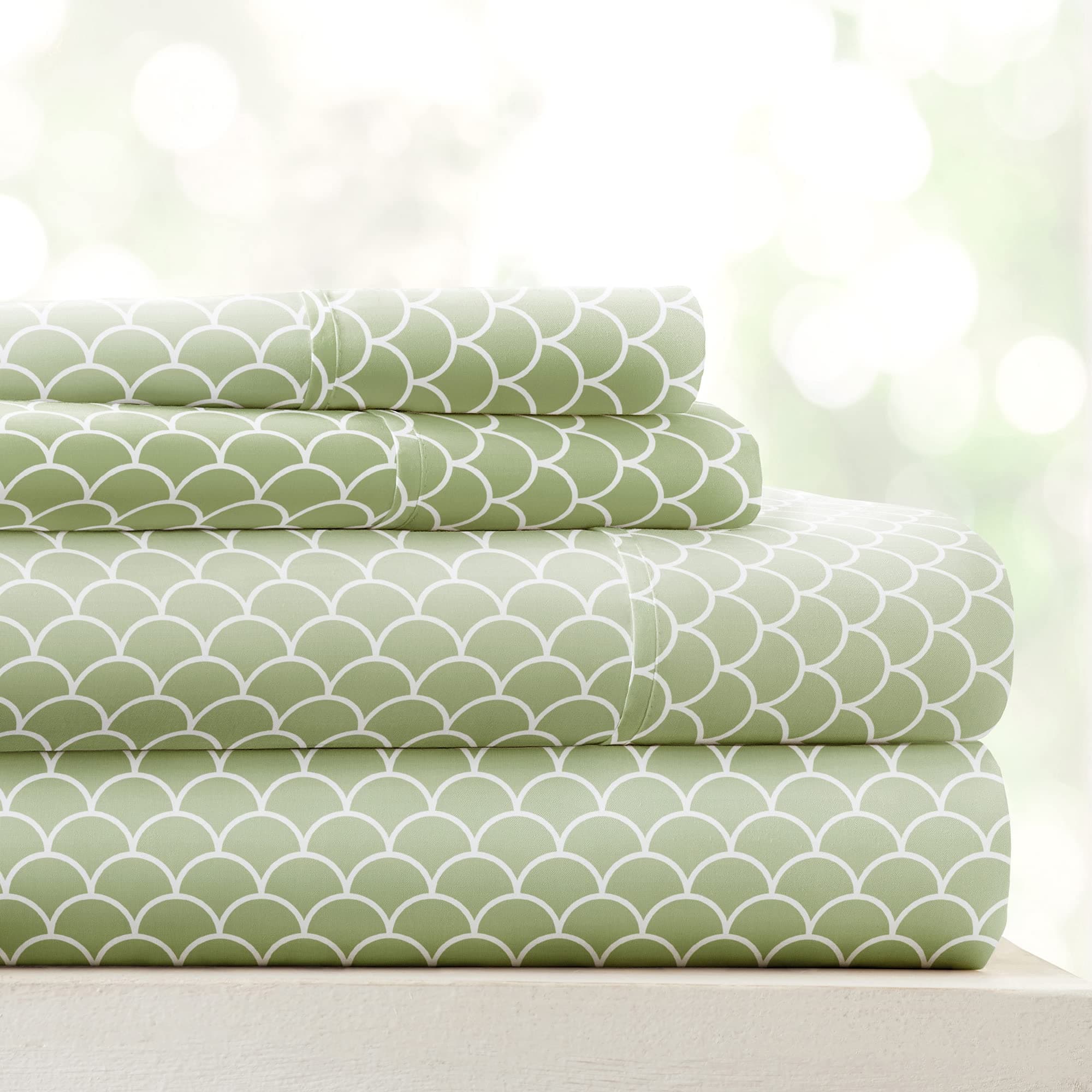 Ultra-Soft & Cooling Linen Sheets for Full Bed - Sleep Better Than Ever (Sage Scallop) - Deep Pocket Fit 16" Mattress