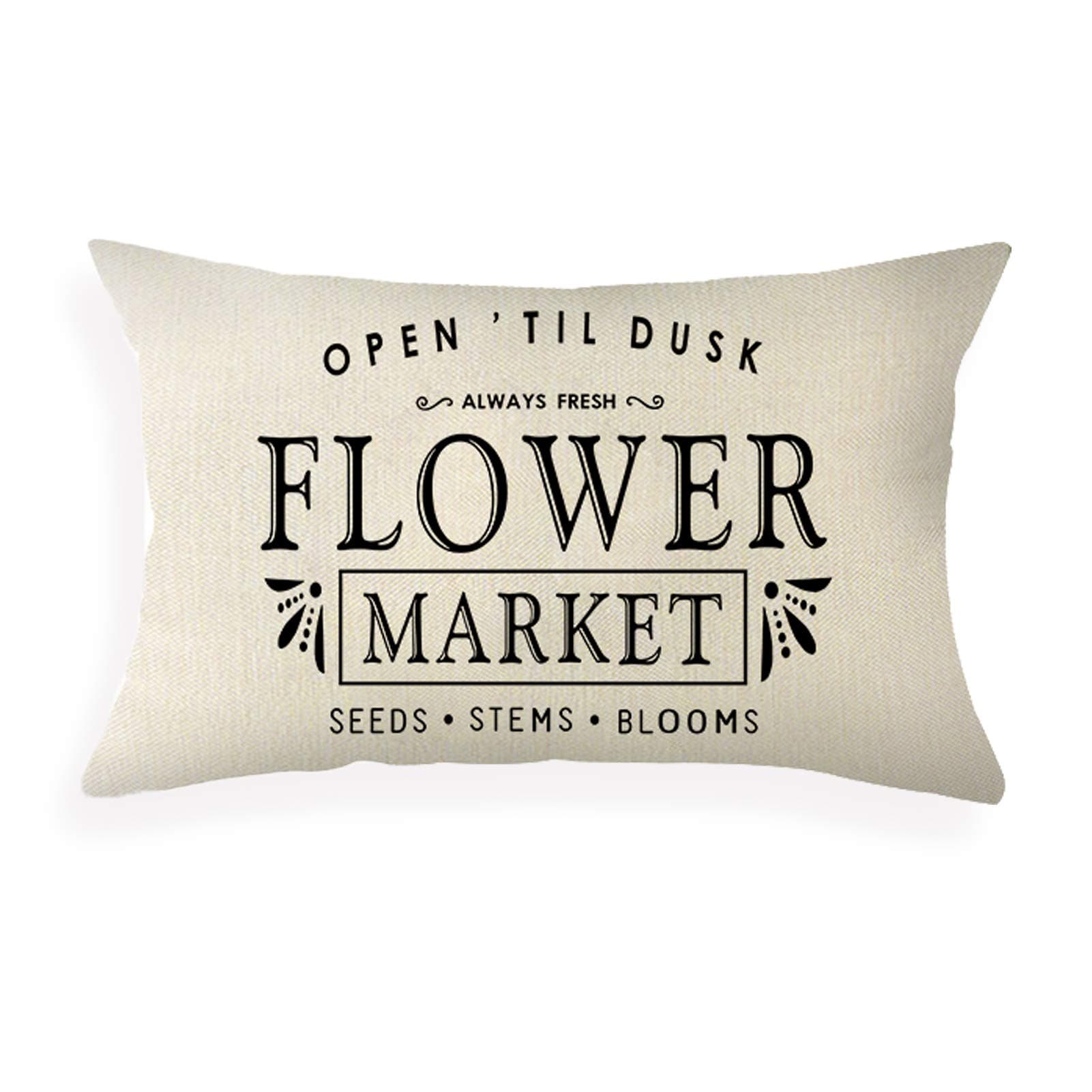Farmhouse Flower Market Quotes Decorative Cotton Linen Pillow Covers