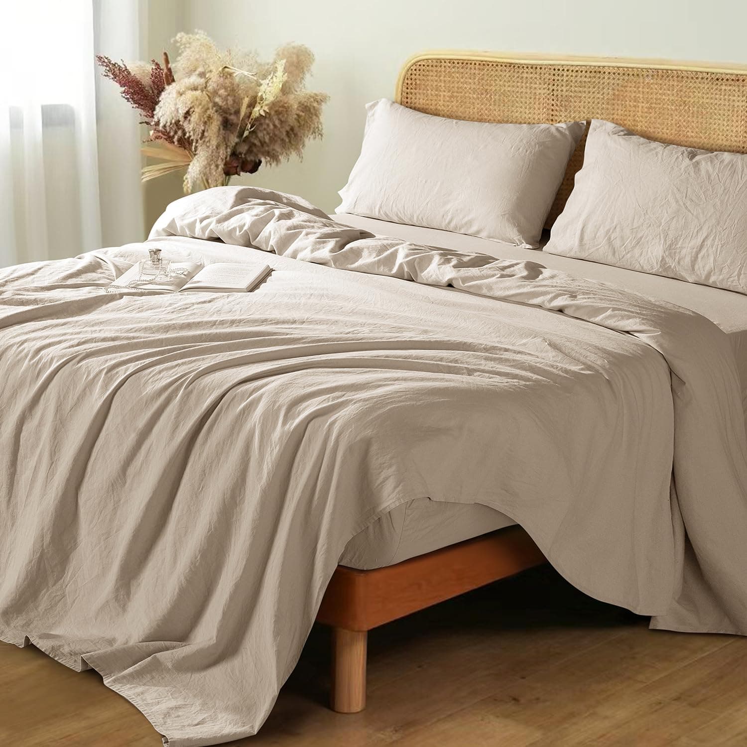 Shilucheng 100% French Linen King Size Sheets - Breathable, Soft & Durable