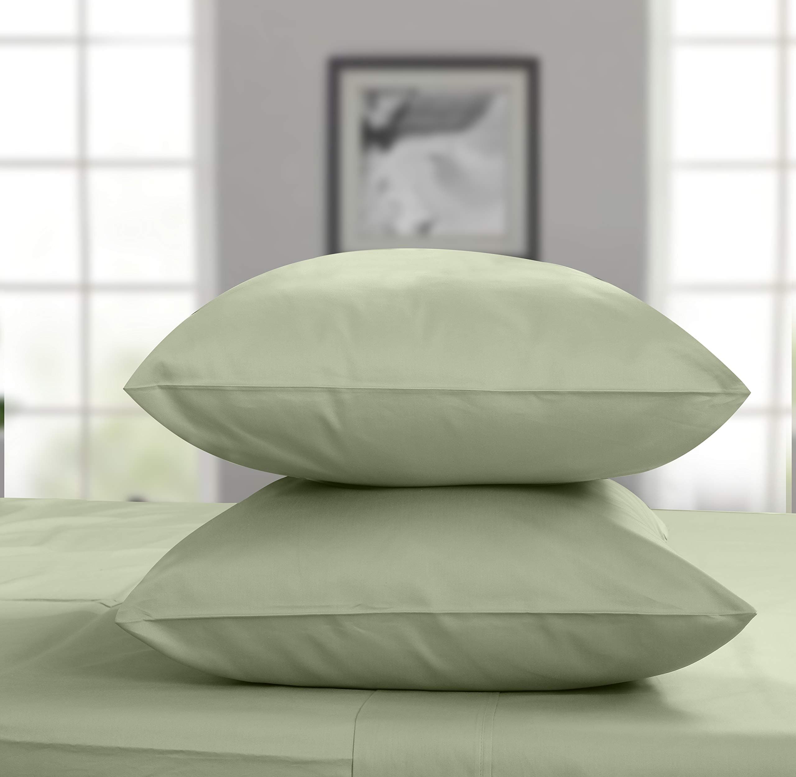 Certified 100% Egyptian Cotton Queen Pillowcases - 400 Thread Count Sateen Weave, ELS Combed Cotton, Solid Sage