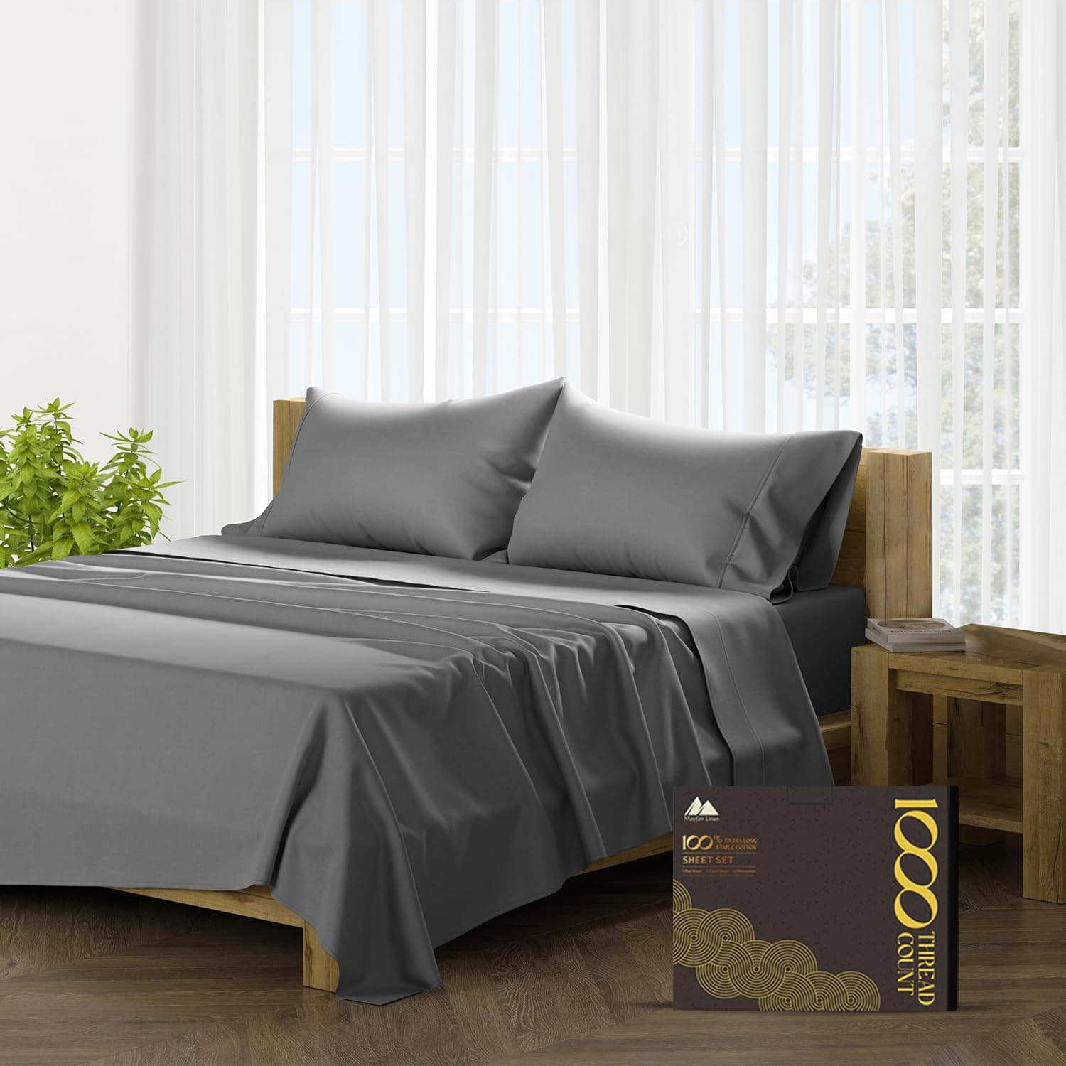 Mayfair Linen 100% Egyptian Cotton 1000 Thread Count Cal King Sheets - Dark Grey