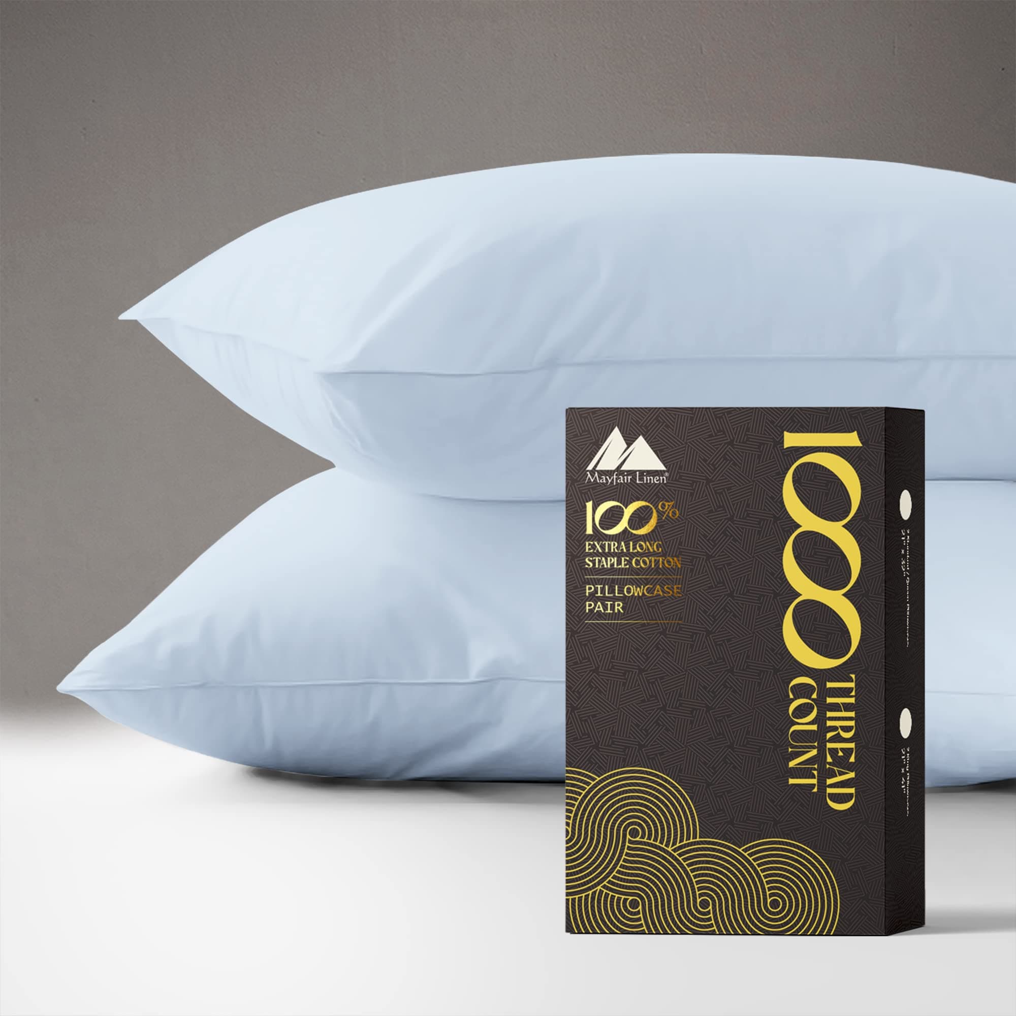 Light Blue 100% Pure Cotton Sateen Pillowcases Set of 2