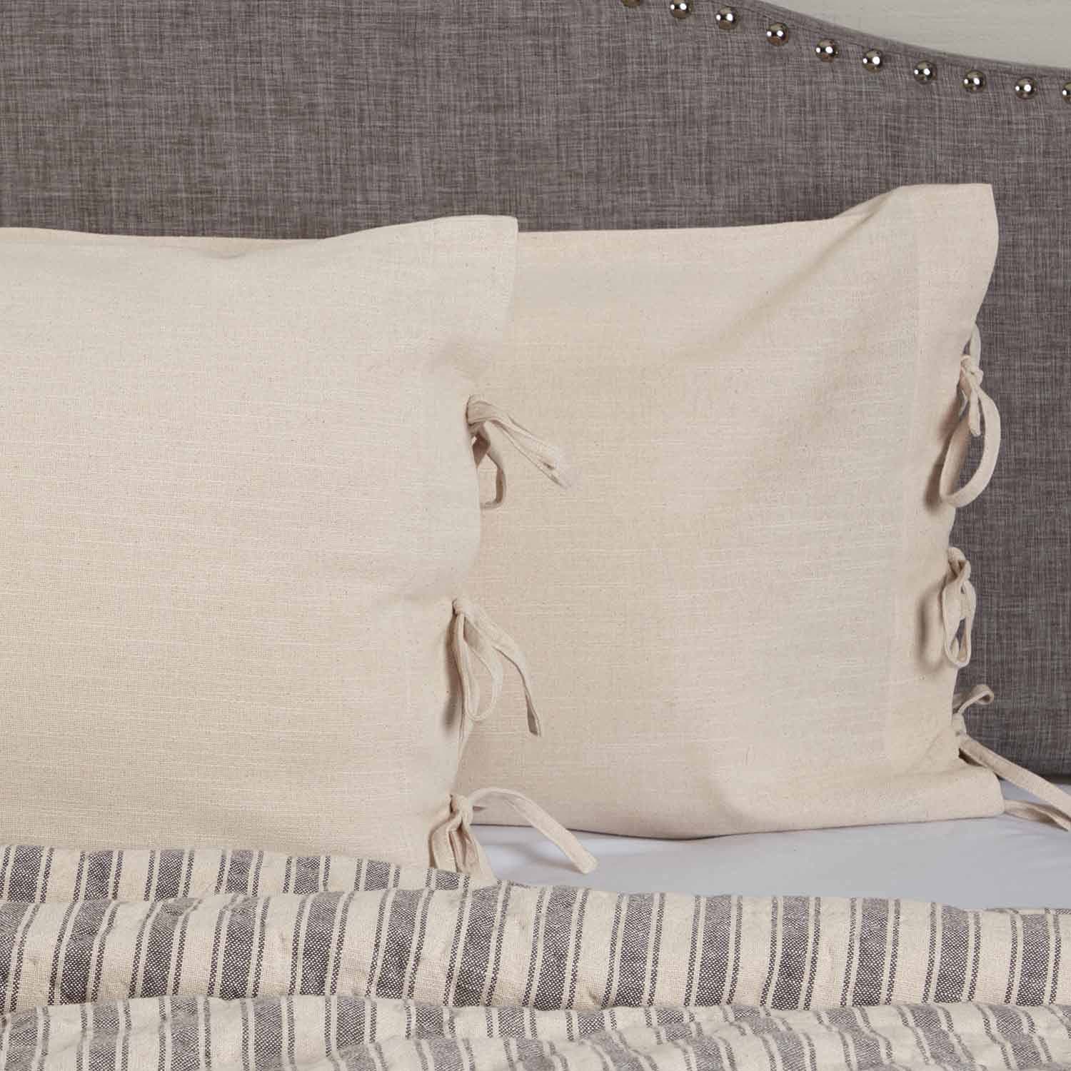 Natural King Pillow Case/Shams Set, Beige Cream, Farmhouse Bedding with Ties - Set of 2