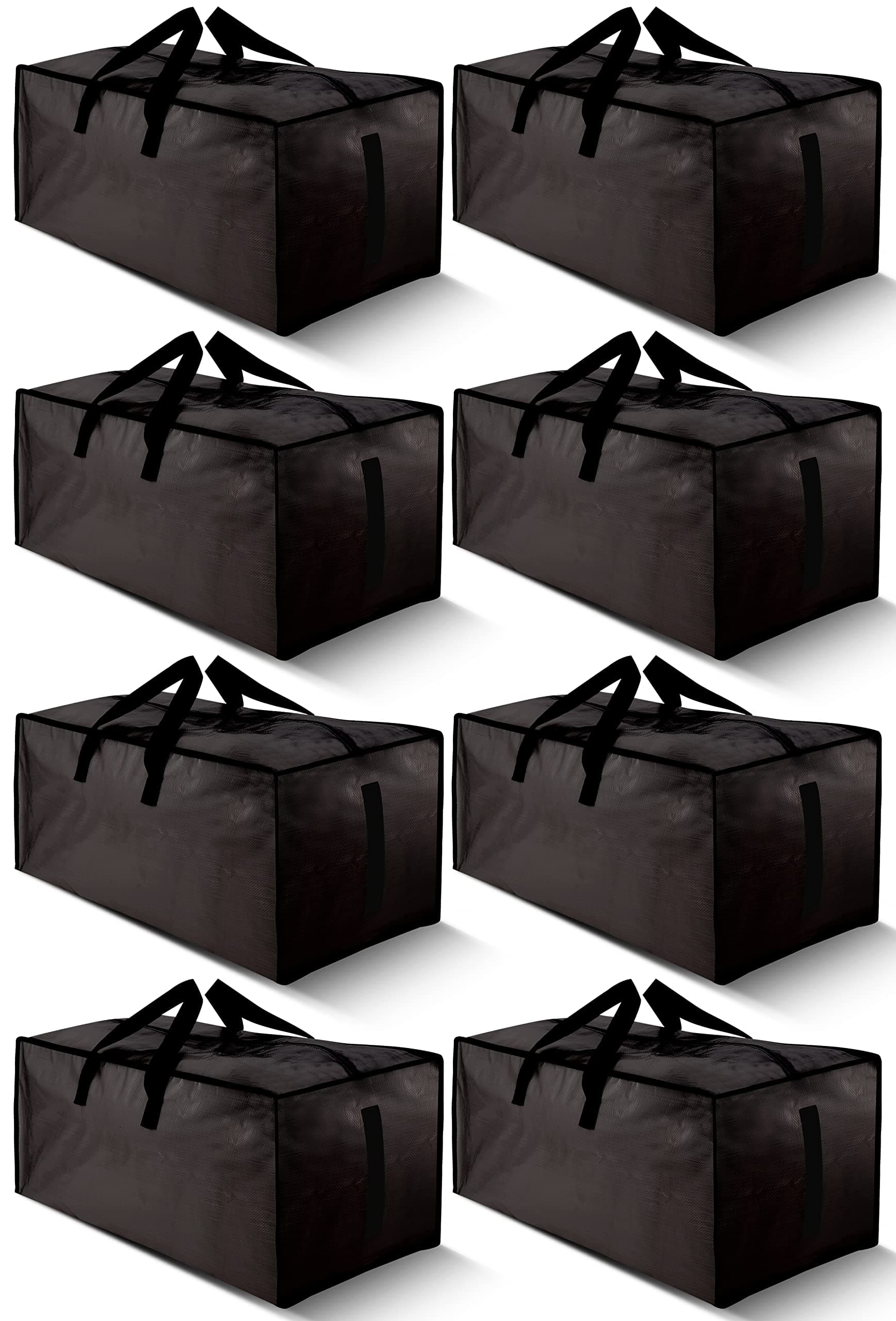 Heavy Duty Black 8 Pack Water-Resistant Storage Totes with Zippers & Handles