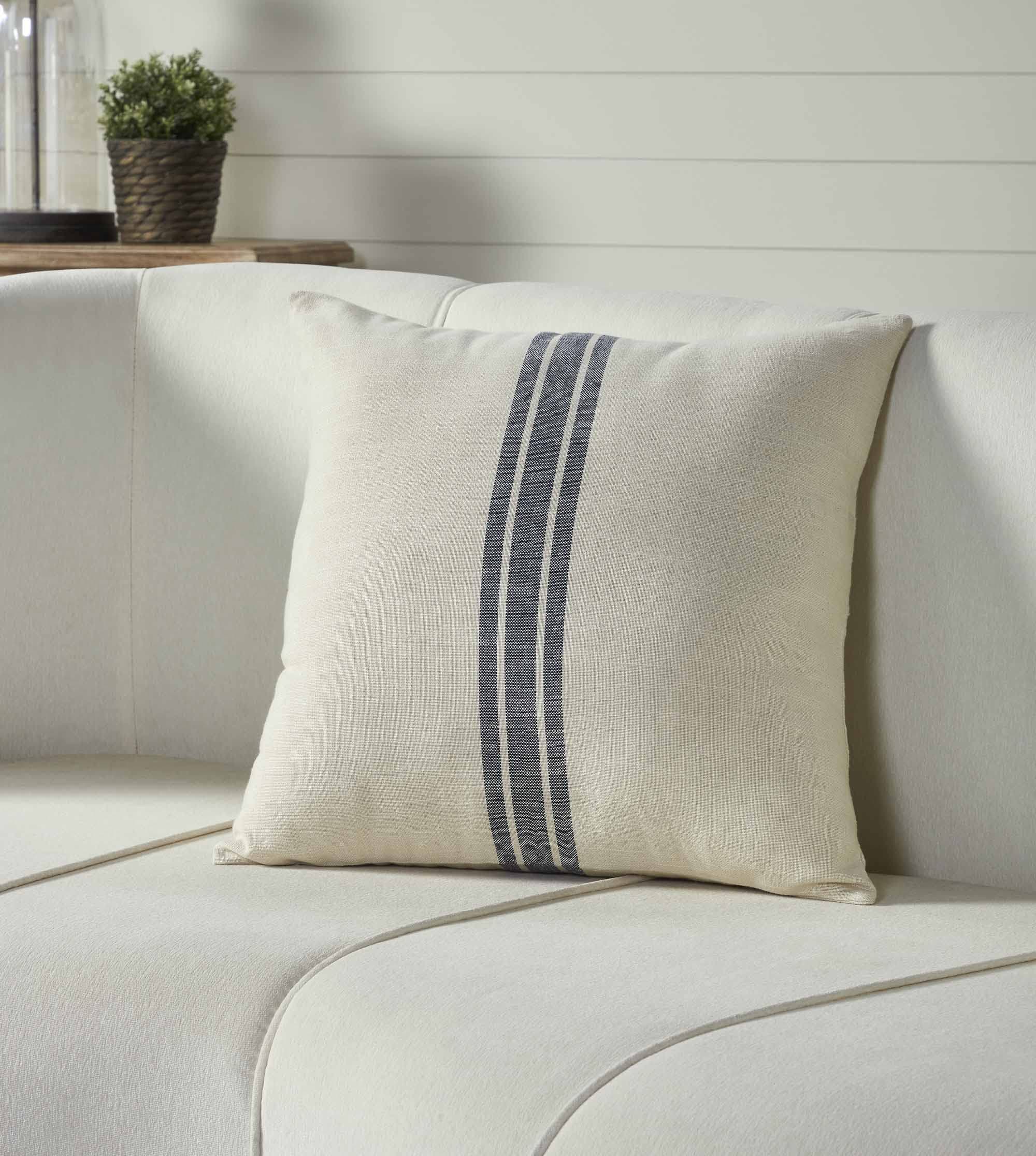 Market Place Blue Grain Sack Stripe Pillow Cover 20 x 20