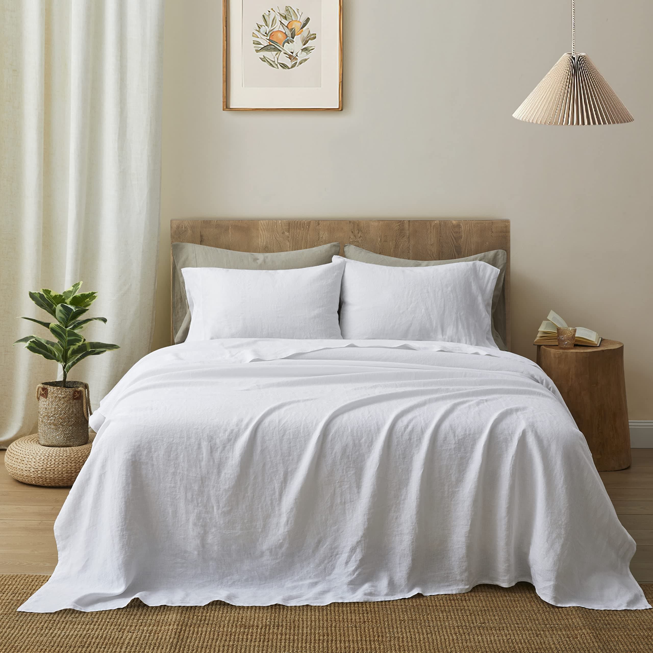 ATLINIA Stone Washed 100% Pure Flax Linen Queen Bedding Sheets Set