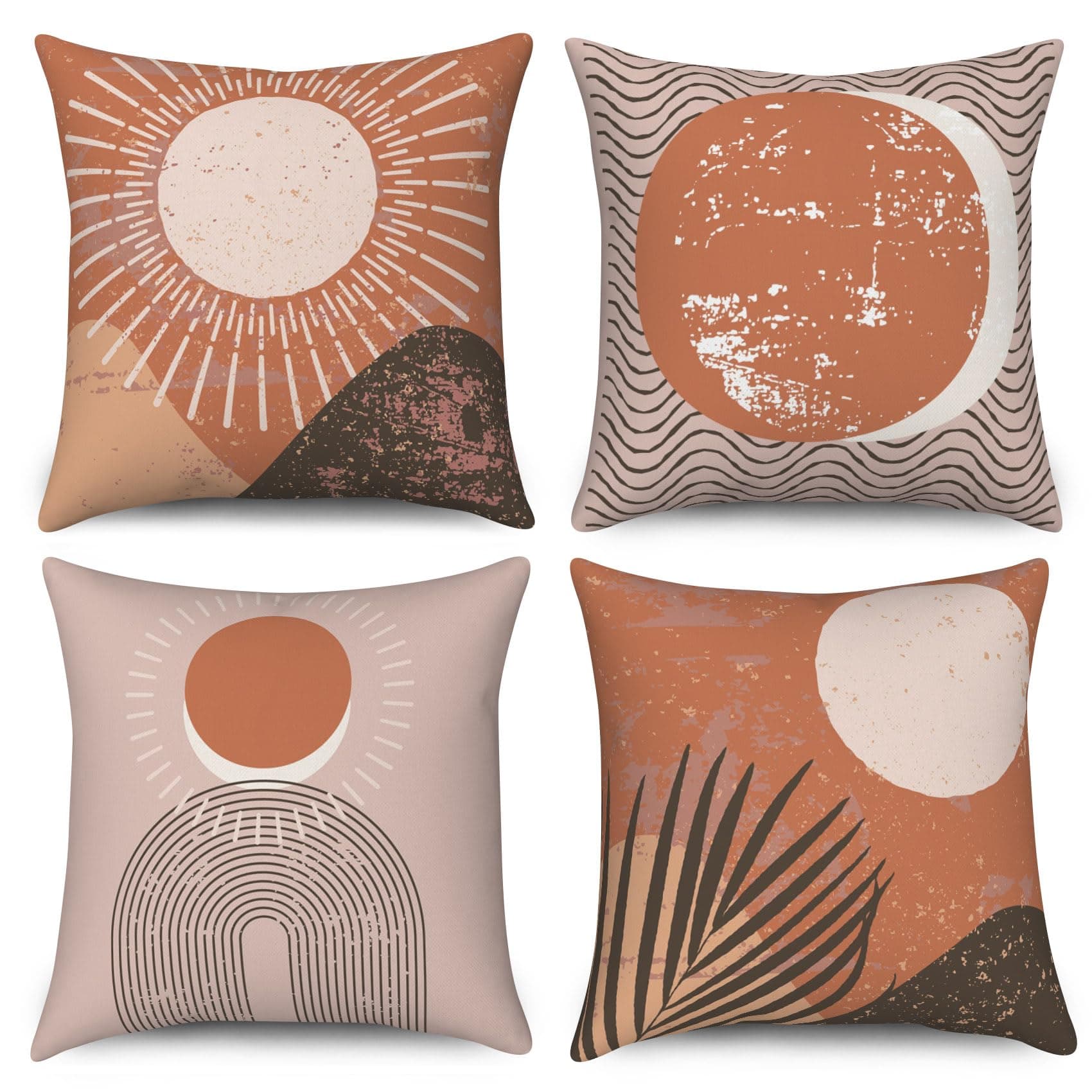 Boho Terracotta & Beige 20x20 Inch Abstract Sunrise Pillow Covers Set of 4