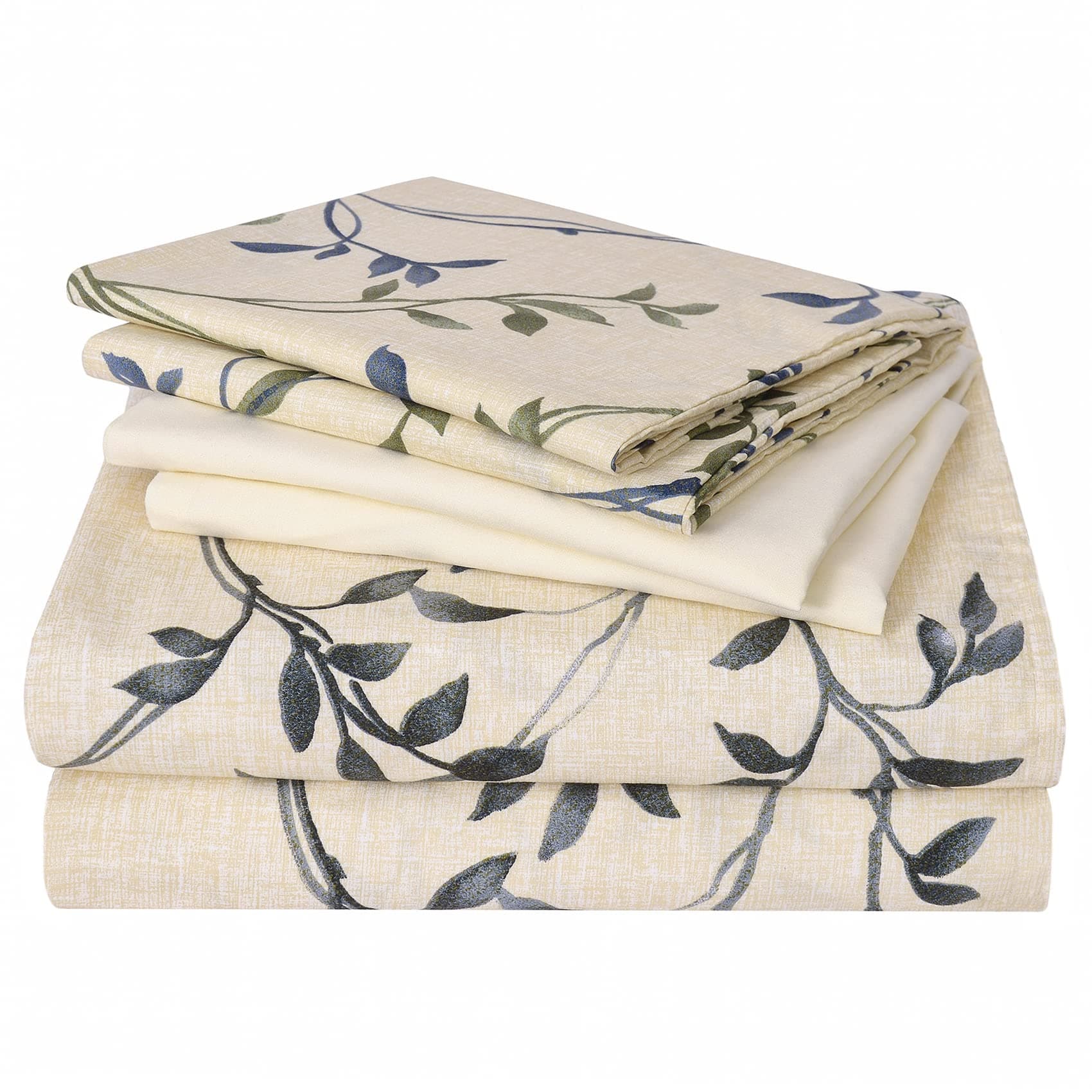JSD King Size Beige Leaves Printed Microfiber Sheet Set